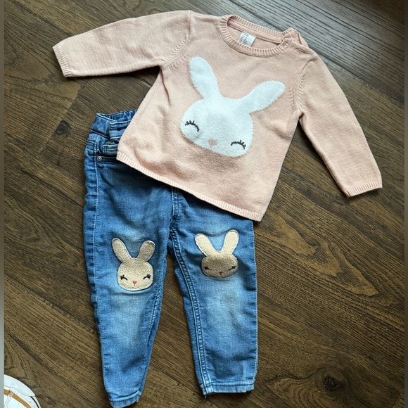 H&M Other - H&M Kids Pink Sweater and Blue Jeans Set